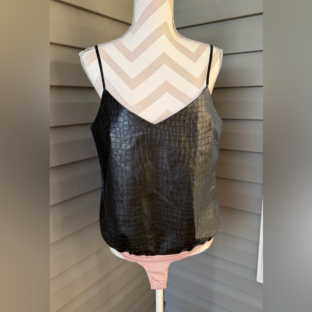 Amanda Uprichard Faux-leather camisole bodysuit Sz L